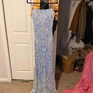 Elegant Blue Gown with Silver Embellishments